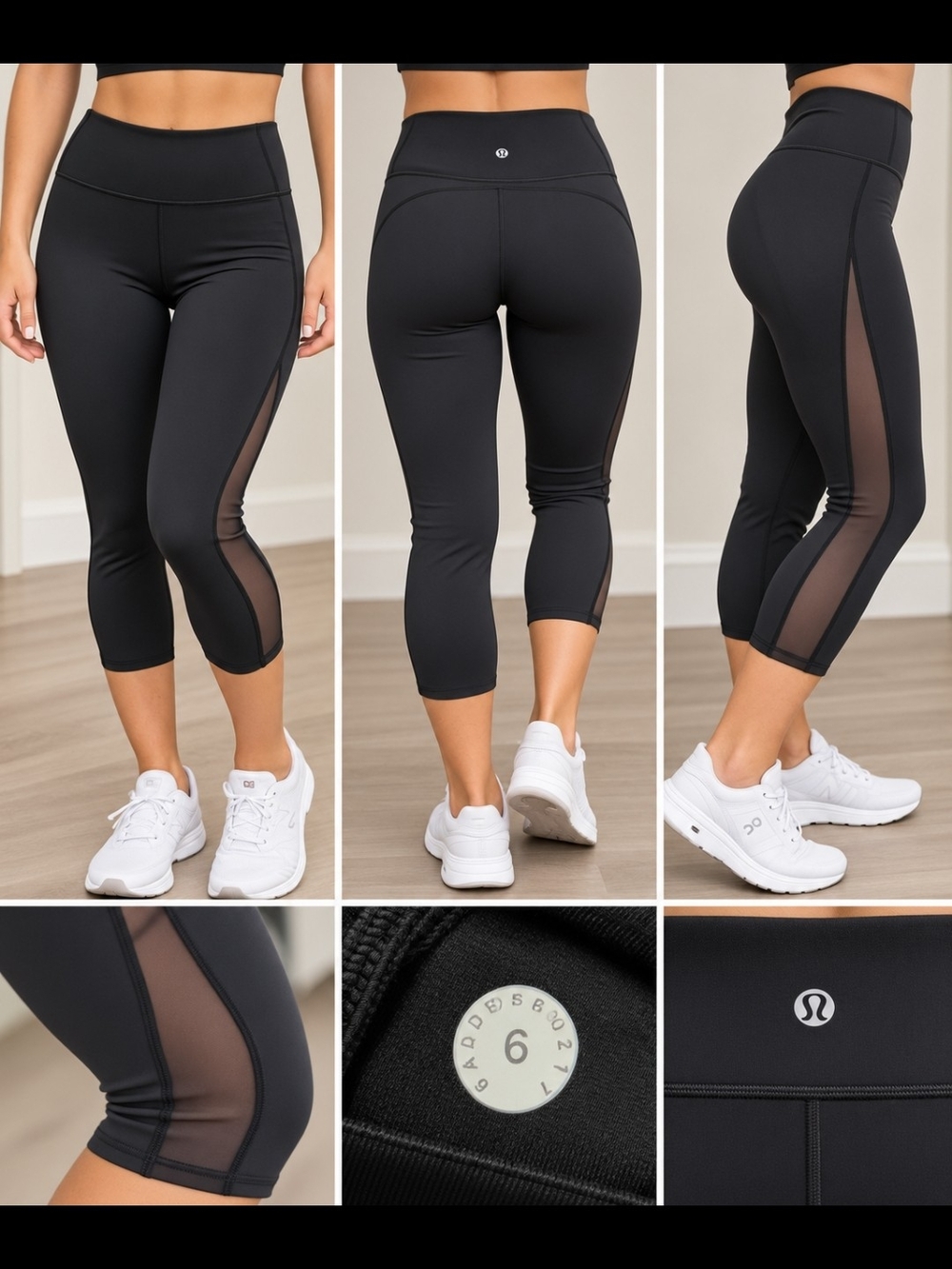 lululemon athletica Black Cropped Leggings with Sheer Side Panels